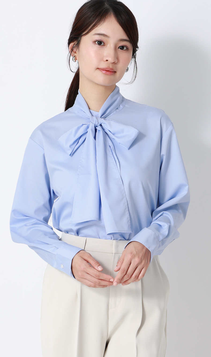 バンドカラーボウタイシャツ【長袖】【2WAY】 ブルー M