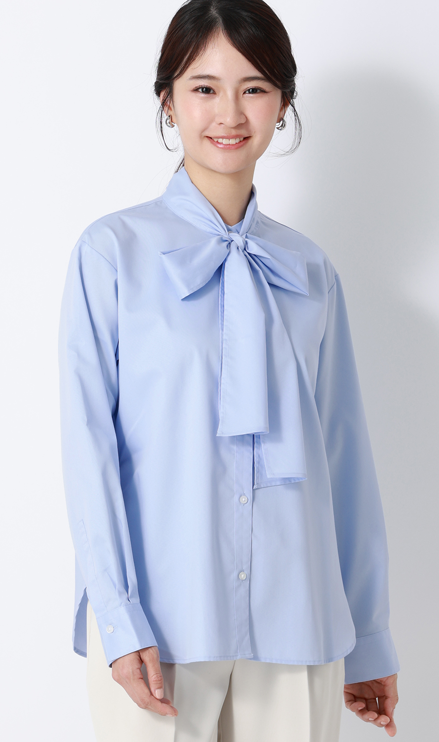 バンドカラーボウタイシャツ【長袖】【2WAY】 ブルー M