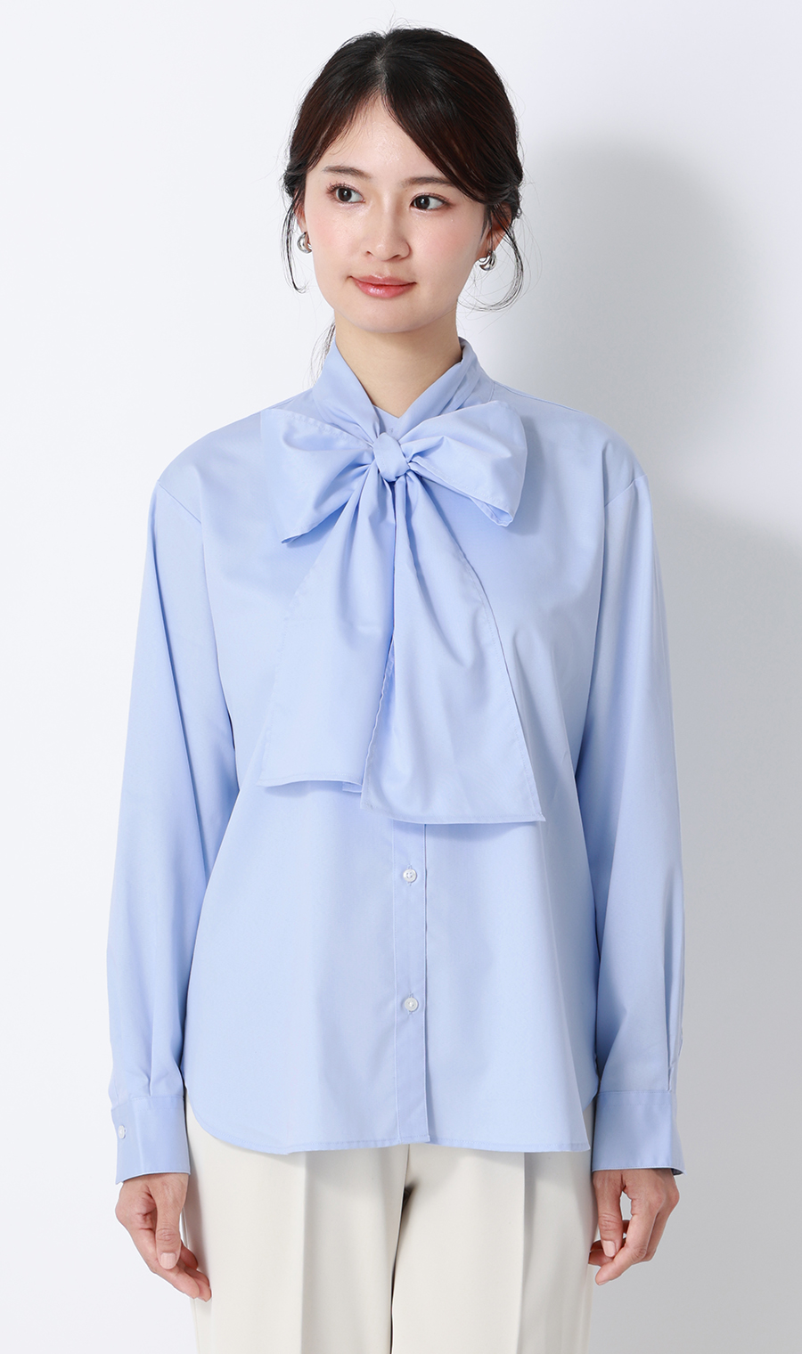 バンドカラーボウタイシャツ【長袖】【2WAY】 ブルー M