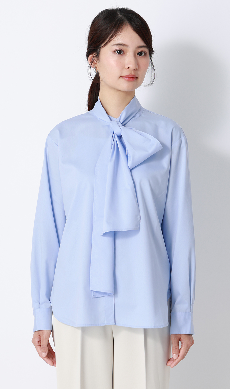 バンドカラーボウタイシャツ【長袖】【2WAY】 ブルー M