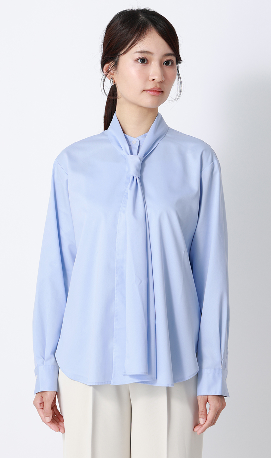 バンドカラーボウタイシャツ【長袖】【2WAY】 ブルー M