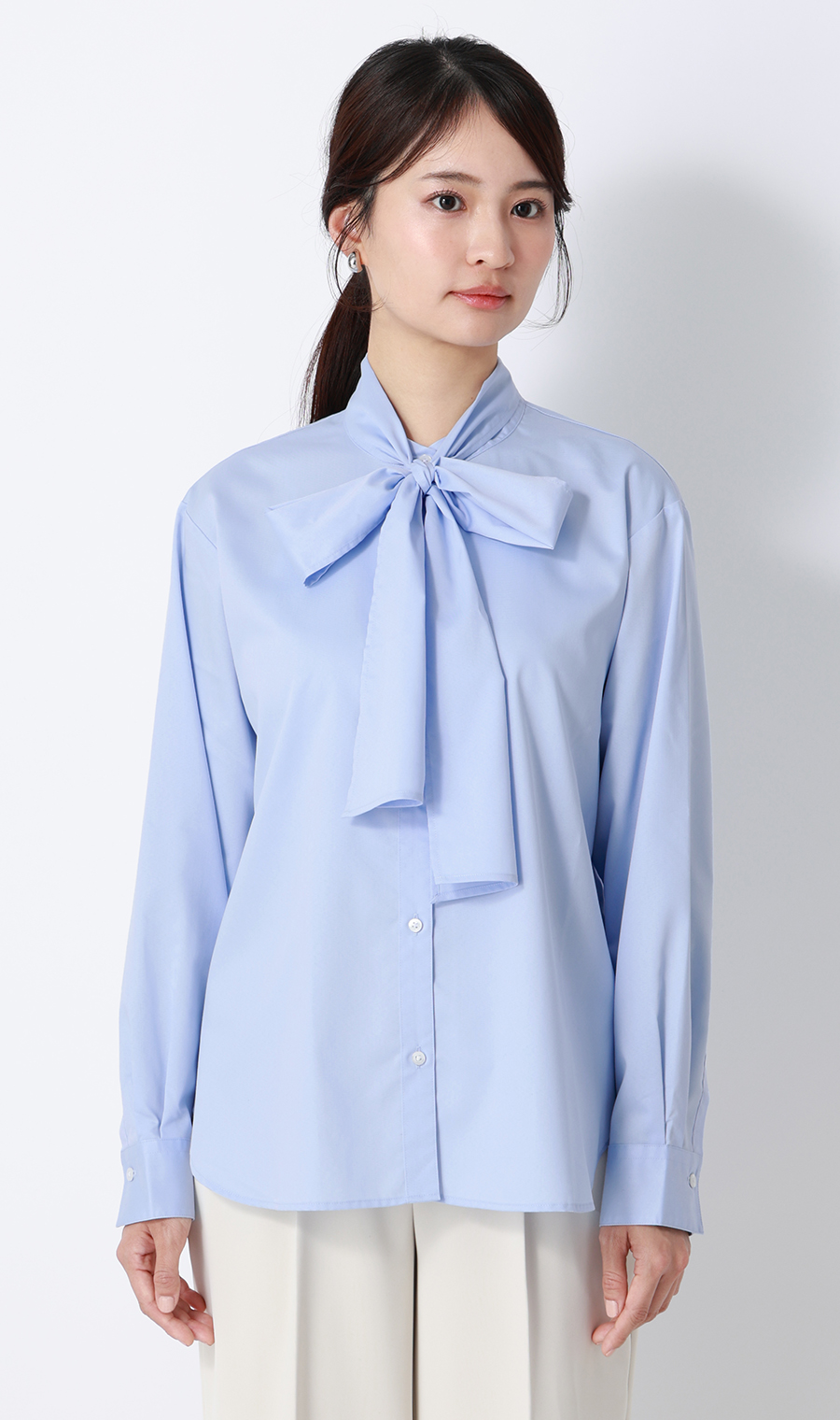 バンドカラーボウタイシャツ【長袖】【2WAY】 ブルー M