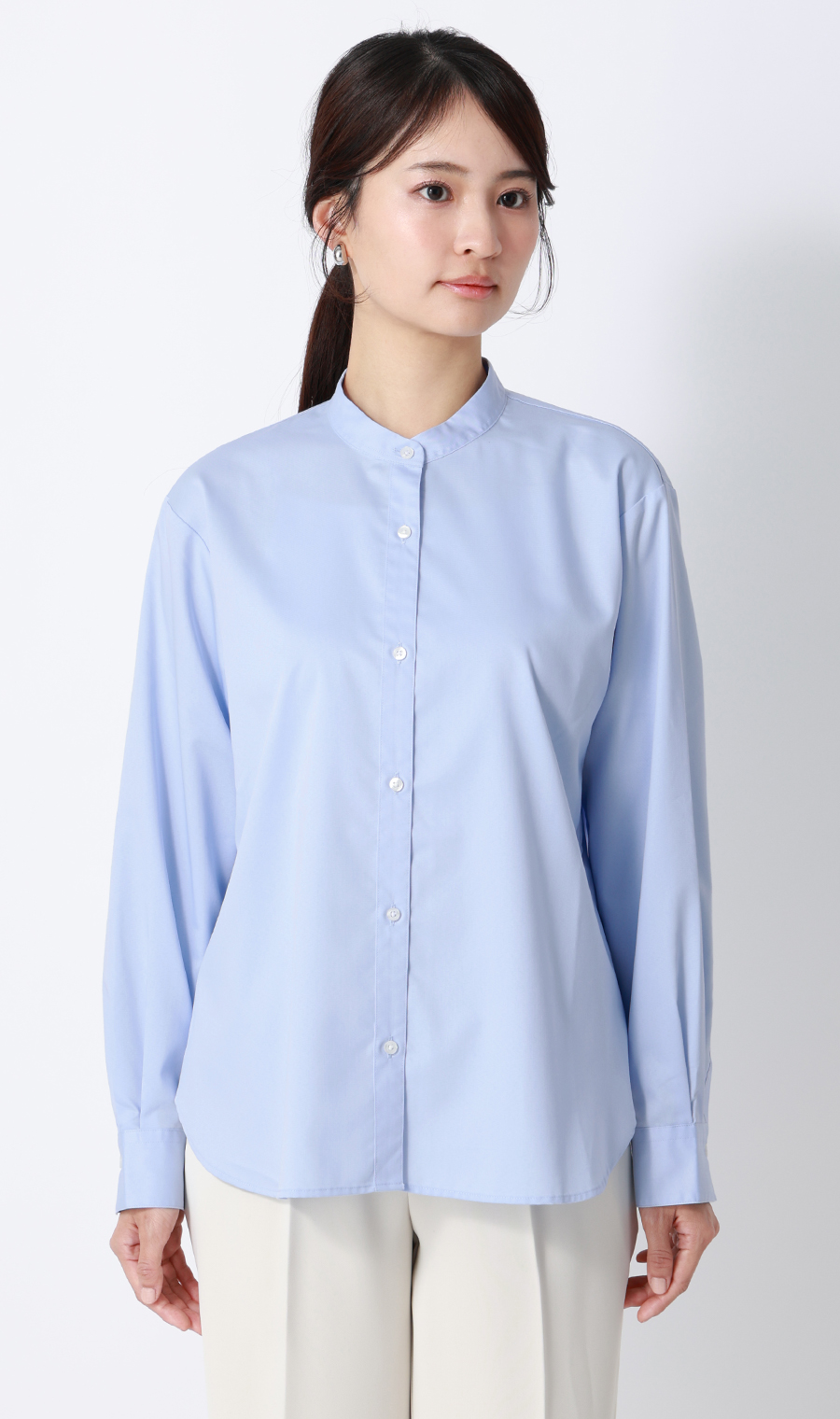 バンドカラーボウタイシャツ【長袖】【2WAY】 ブルー M