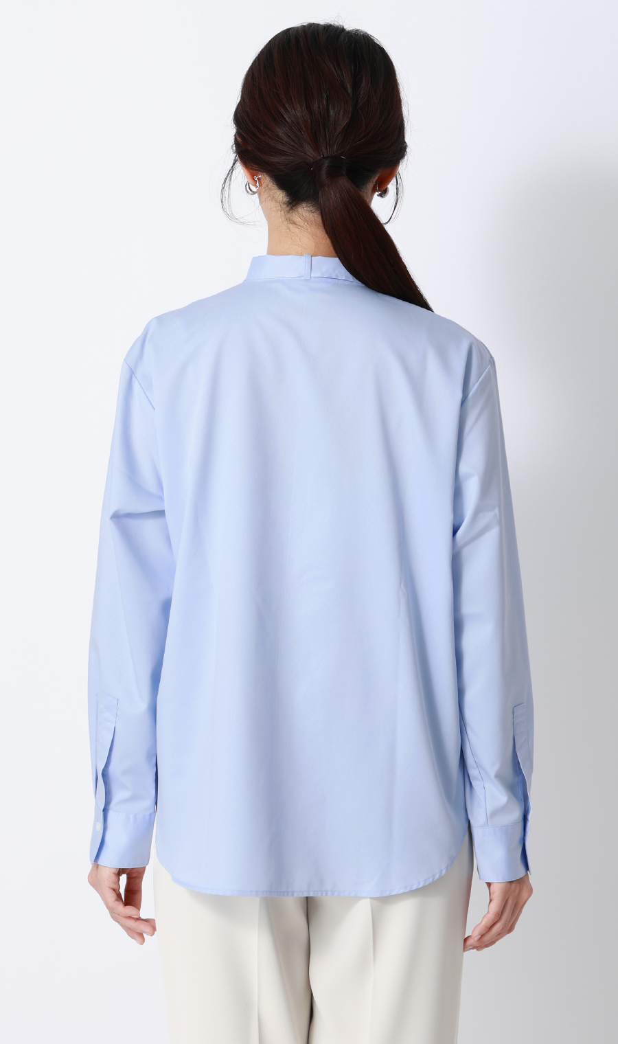 Band Collar Bow Tie Shirt [Long Sleeve] [2-Way] Blue M