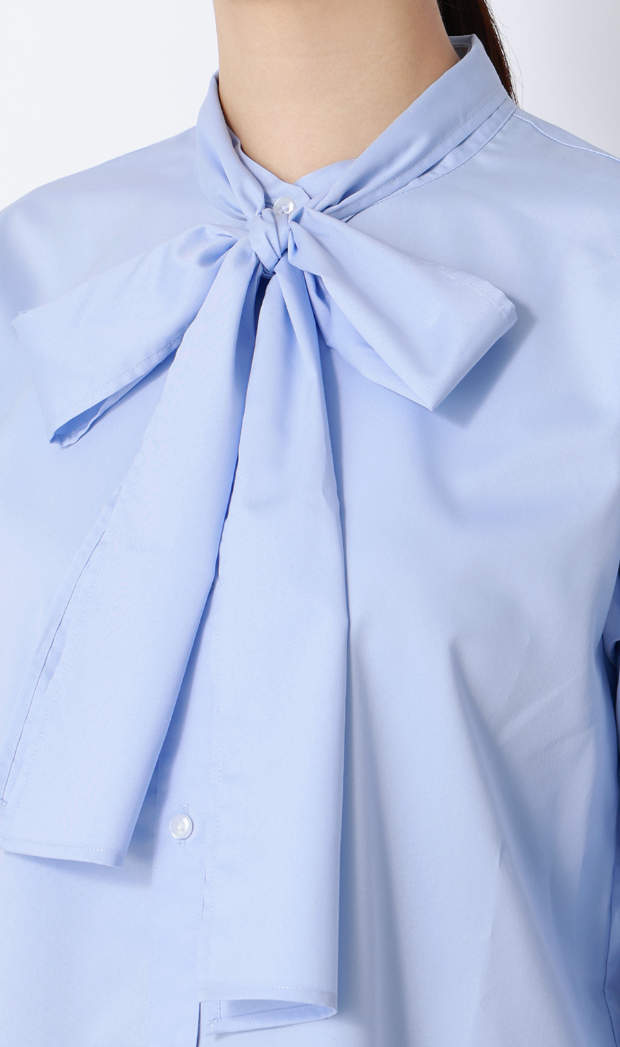 Band Collar Bow Tie Shirt [Long Sleeve] [2-Way] Blue M