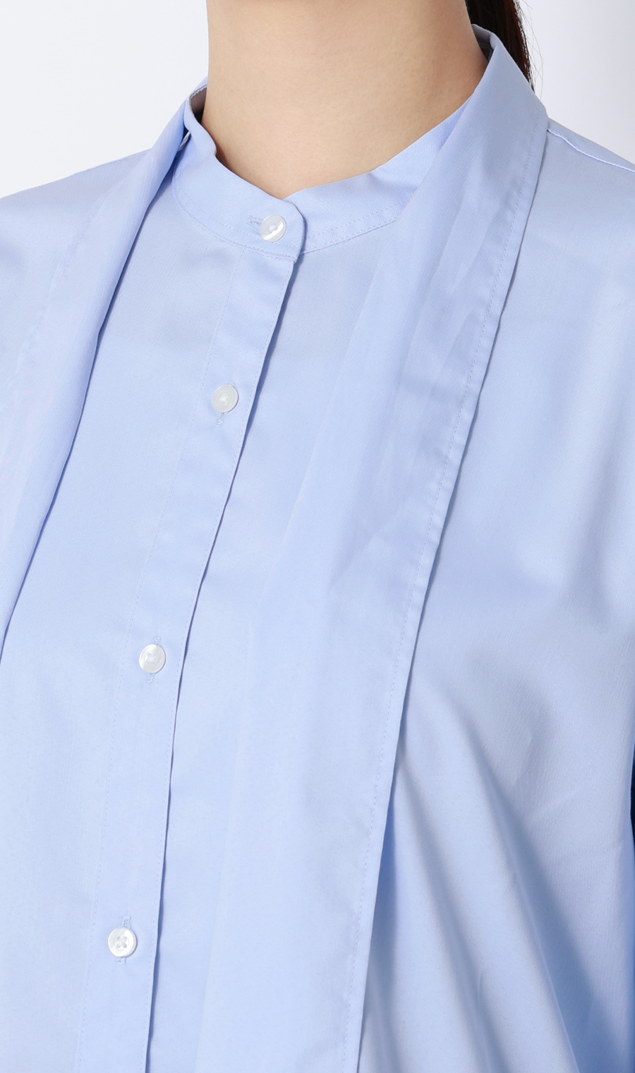 Band Collar Bow Tie Shirt [Long Sleeve] [2-Way] Blue M