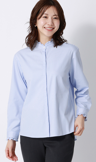 バンドカラーフリルブラウス【4WAY】【長袖】