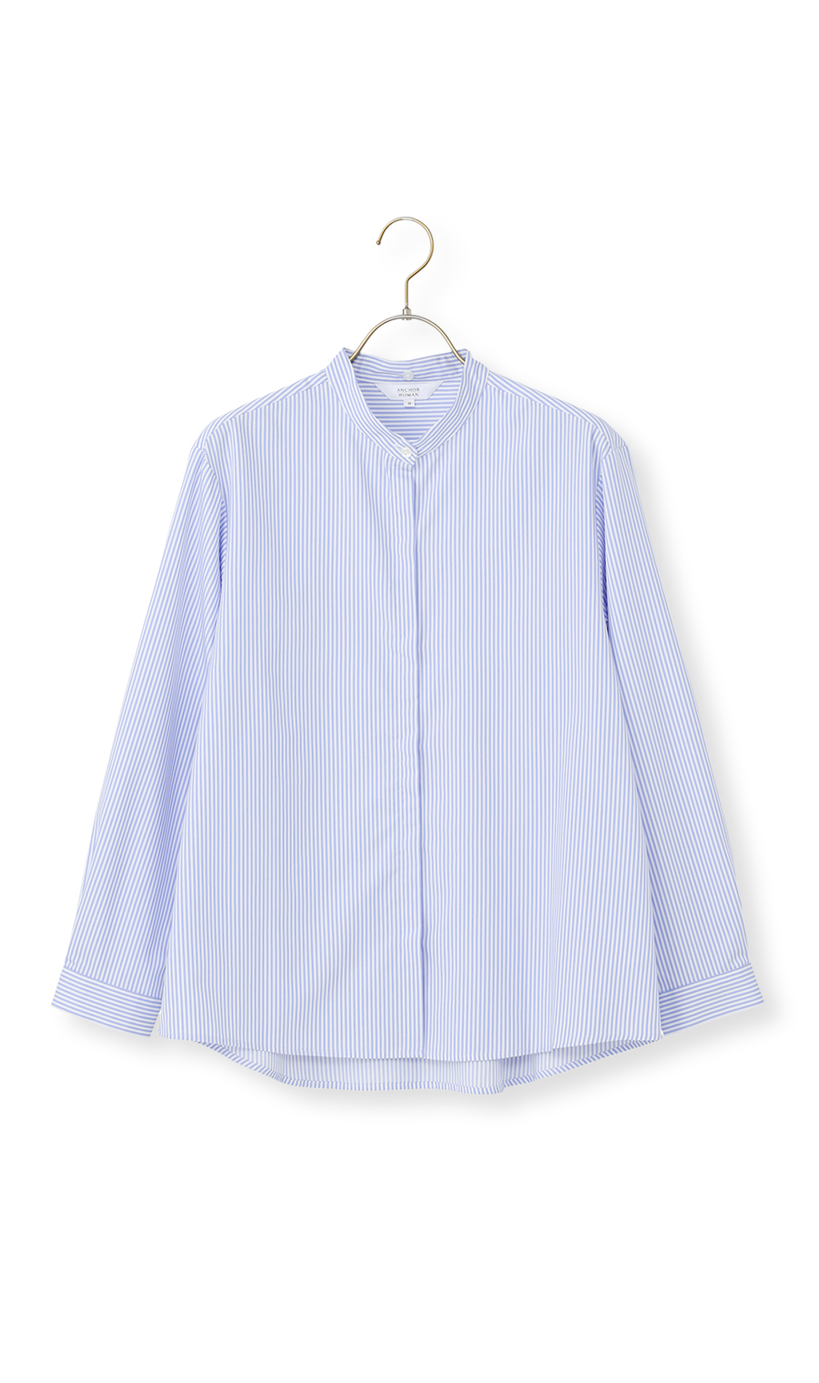 バンドカラーフリルブラウス【4WAY】【長袖】 ブルー M