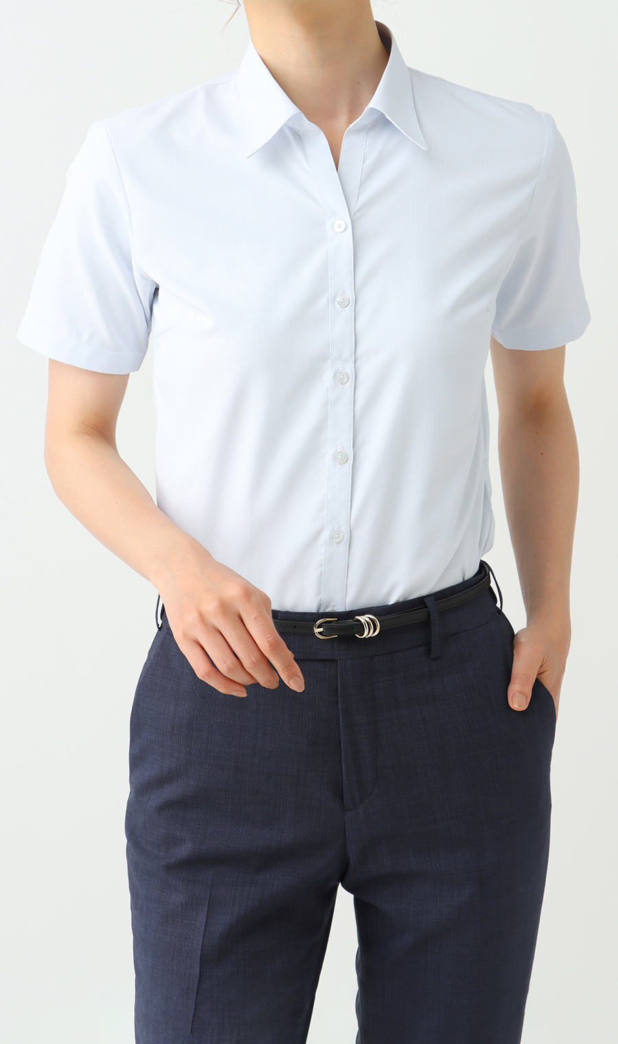 透けないブラウス《半袖》《スキッパーカラー》《#すご》 ブルー 05