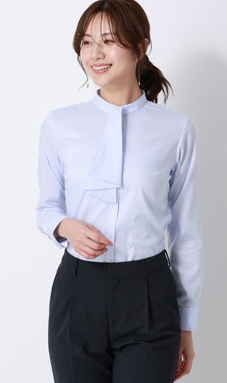 バンドカラー2WAYボウタイブラウス【長袖】【スーピマコットン】