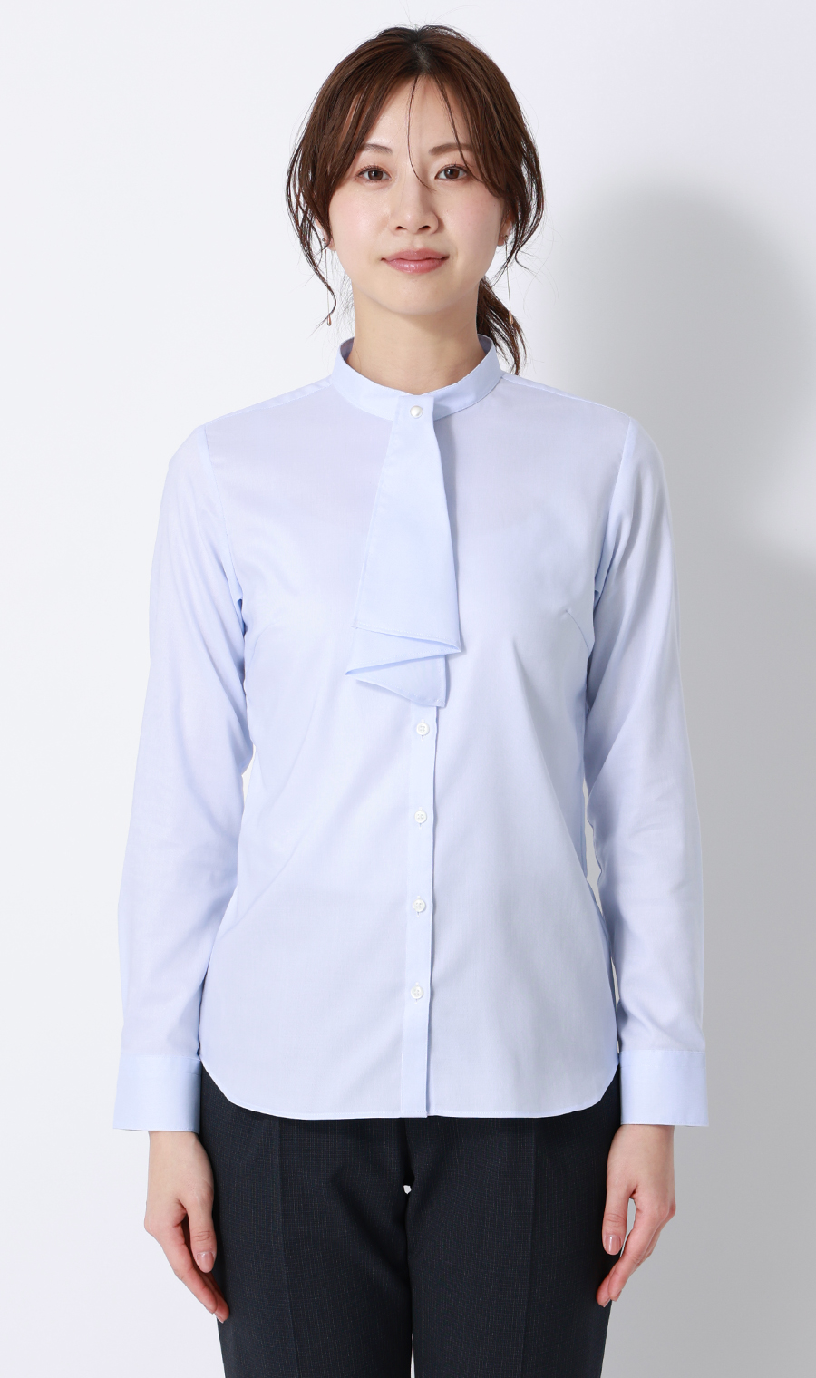 バンドカラー2WAYボウタイブラウス【長袖】【スーピマコットン】 サックス 07