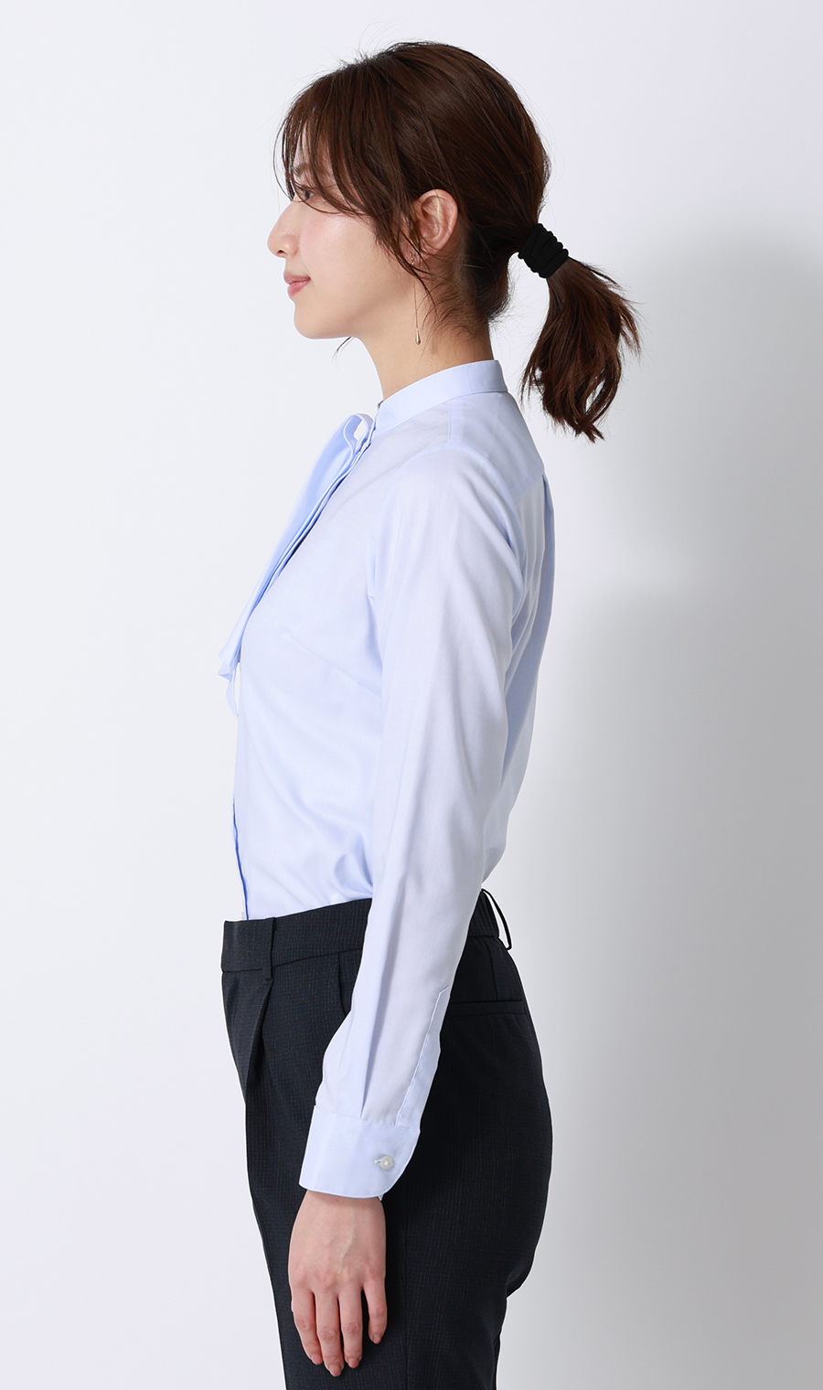 バンドカラー2WAYボウタイブラウス【長袖】【スーピマコットン】 サックス 07