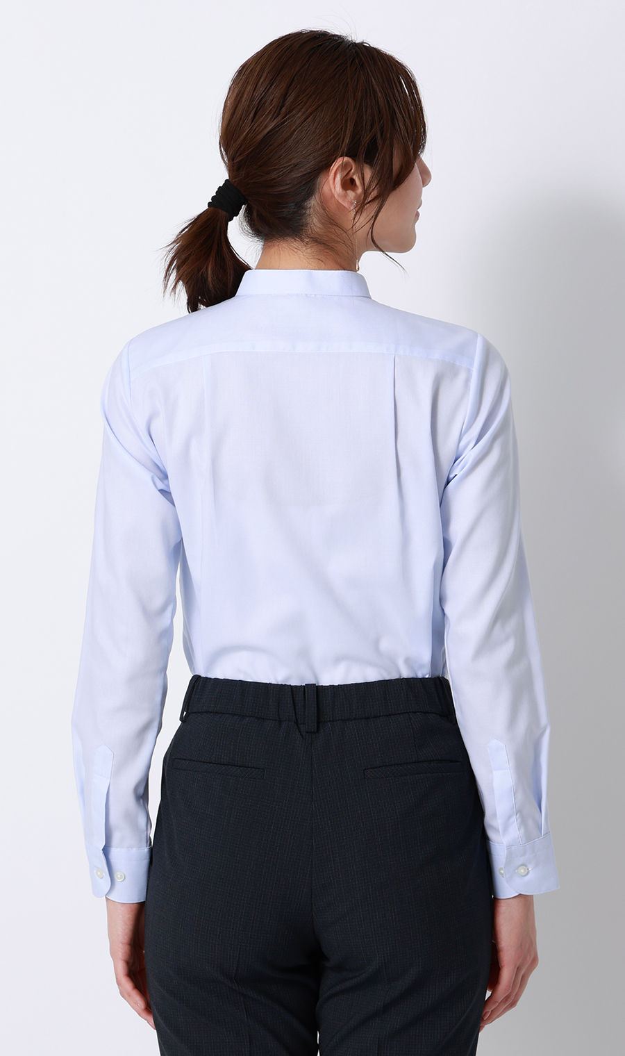 バンドカラー2WAYボウタイブラウス【長袖】【スーピマコットン】 サックス 07