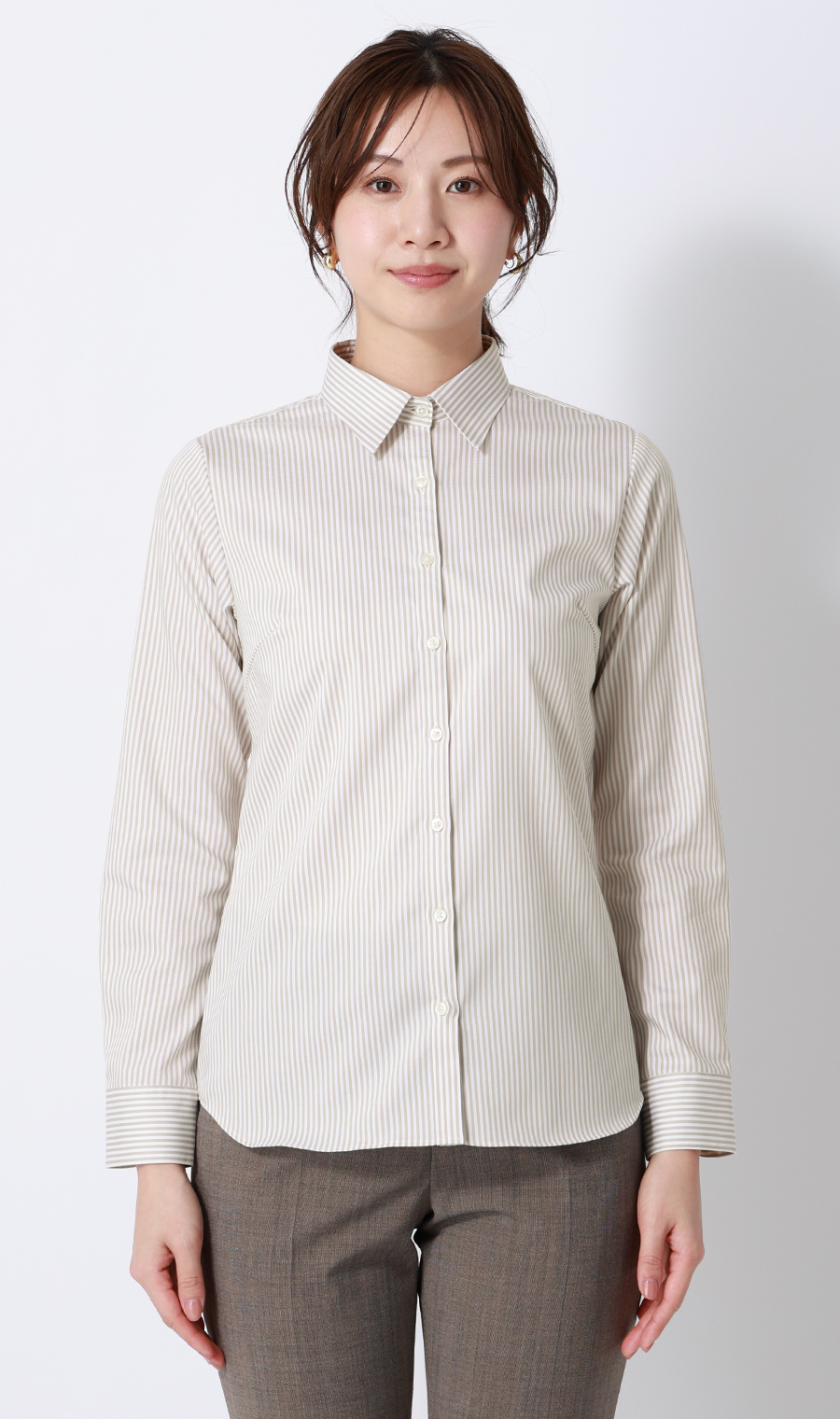レギュラーカラーブラウス【長袖】【スーピマコットン】 ベージュ 07