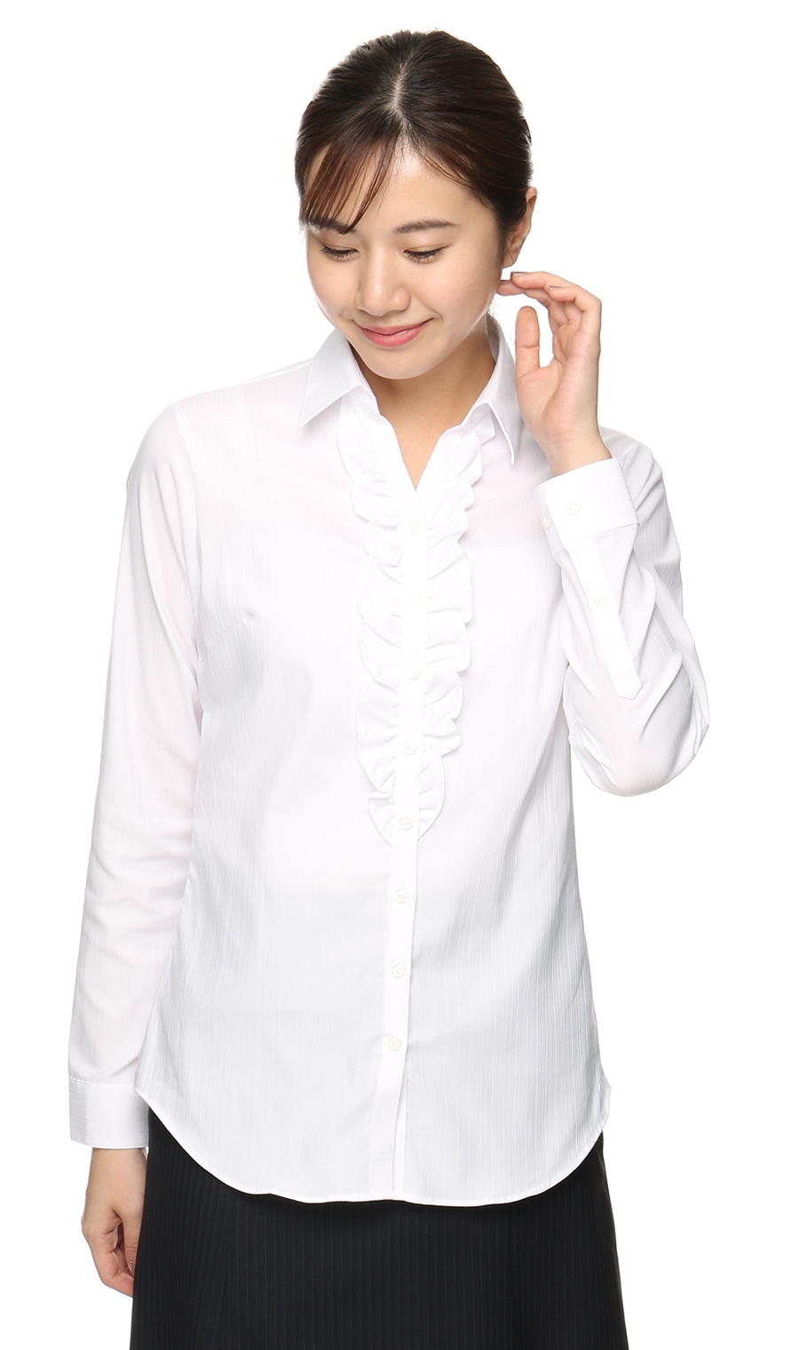 スキッパーカラーフリルブラウス《長袖》 ホワイト 05