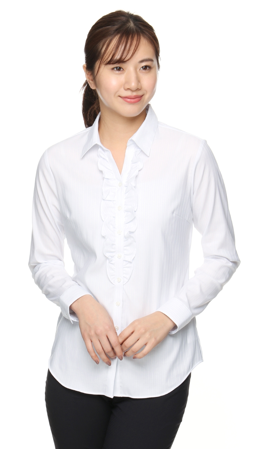 スキッパーカラーフリルブラウス《長袖》 ブルー 05