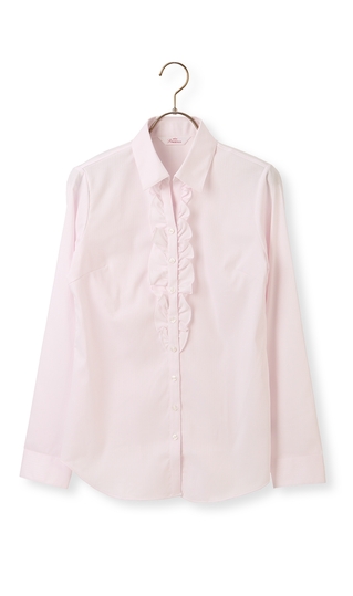 長袖　スキッパーカラー　フリル　クイーンサイズ