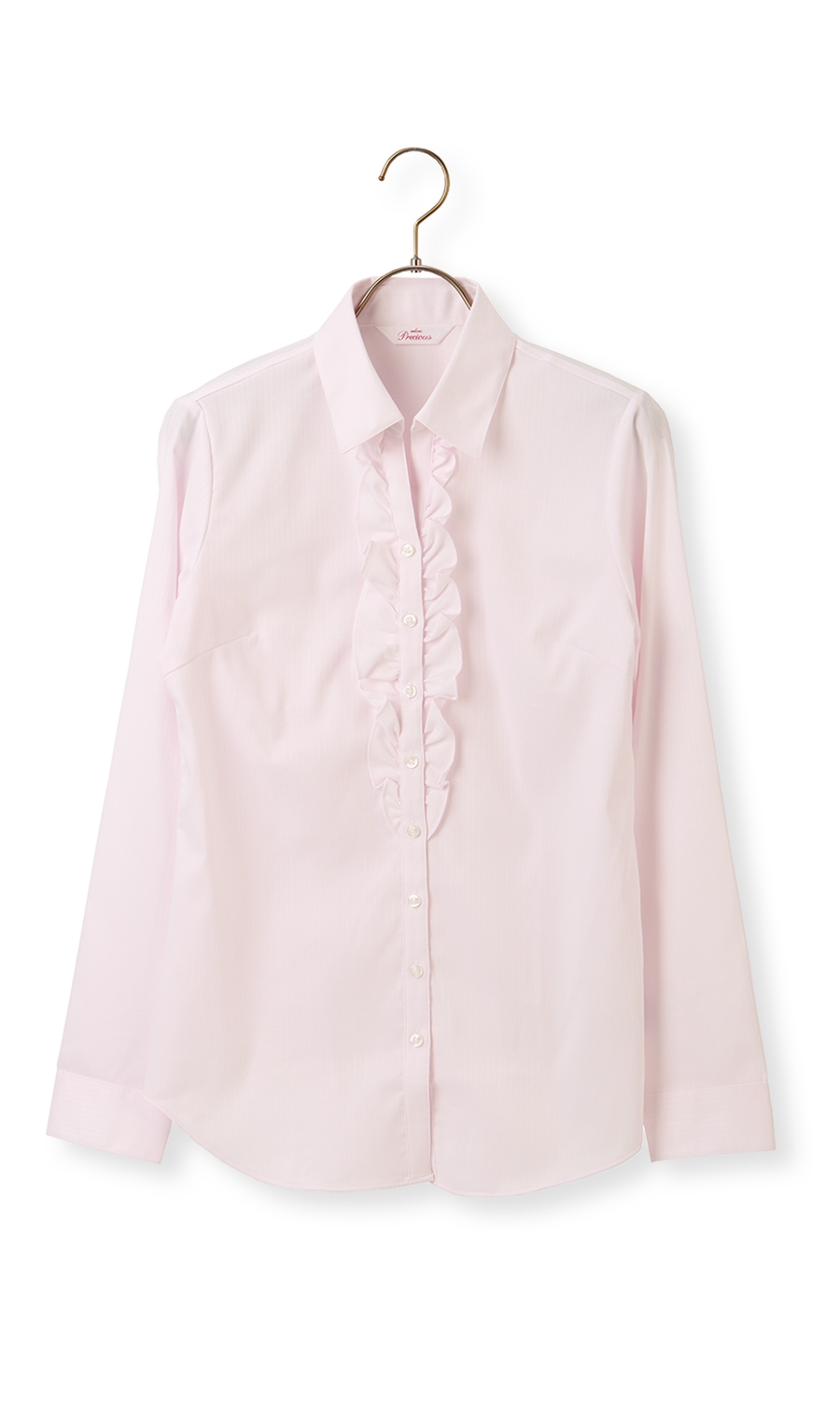 長袖 スキッパーカラー フリル クイーンサイズ ピンク 23