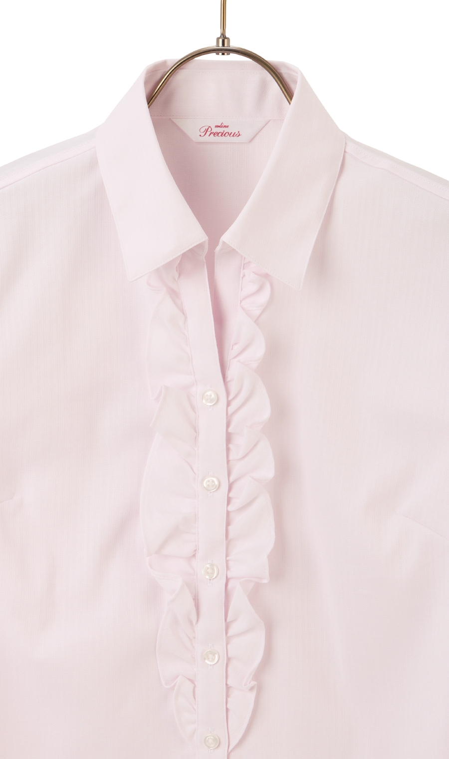 長袖 スキッパーカラー フリル クイーンサイズ ピンク 23