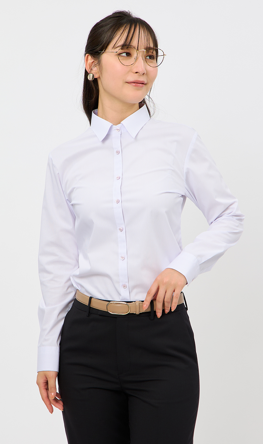 【洋服の青山】着る花粉対策 ブラウス レディース 長袖 レギュラーカラー シャツ パープル 紫 ストライプ 春夏秋冬 ストレッチ UVカット 消臭 形態安定 オフィス AOYAMA 【洋服の青山】着る花粉対策 ブラウス レディース 長袖