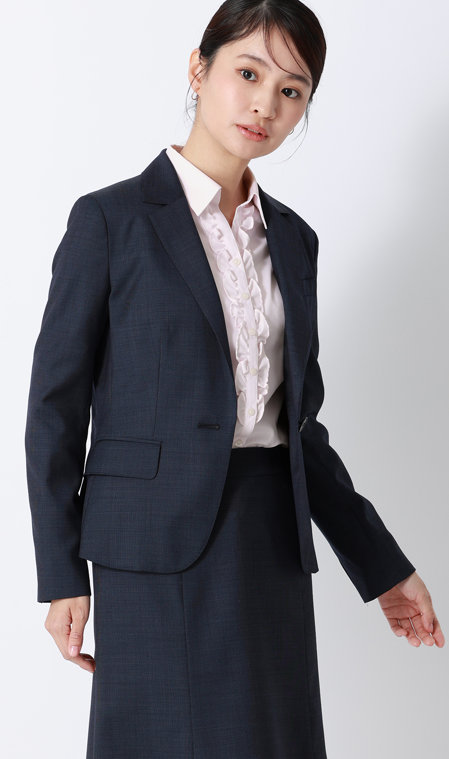 スキッパーカラーフリルブラウス【長袖】 ピンク 05