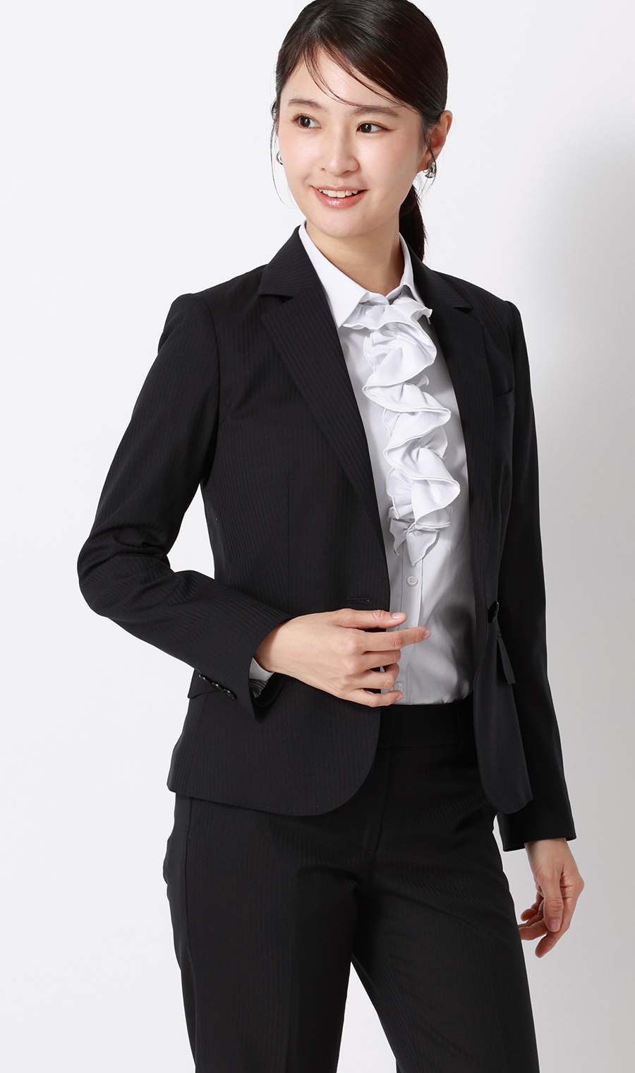 スキッパーカラーラッフルフリル・リボンブラウス【長袖】【3WAY】 ライトグレー 07