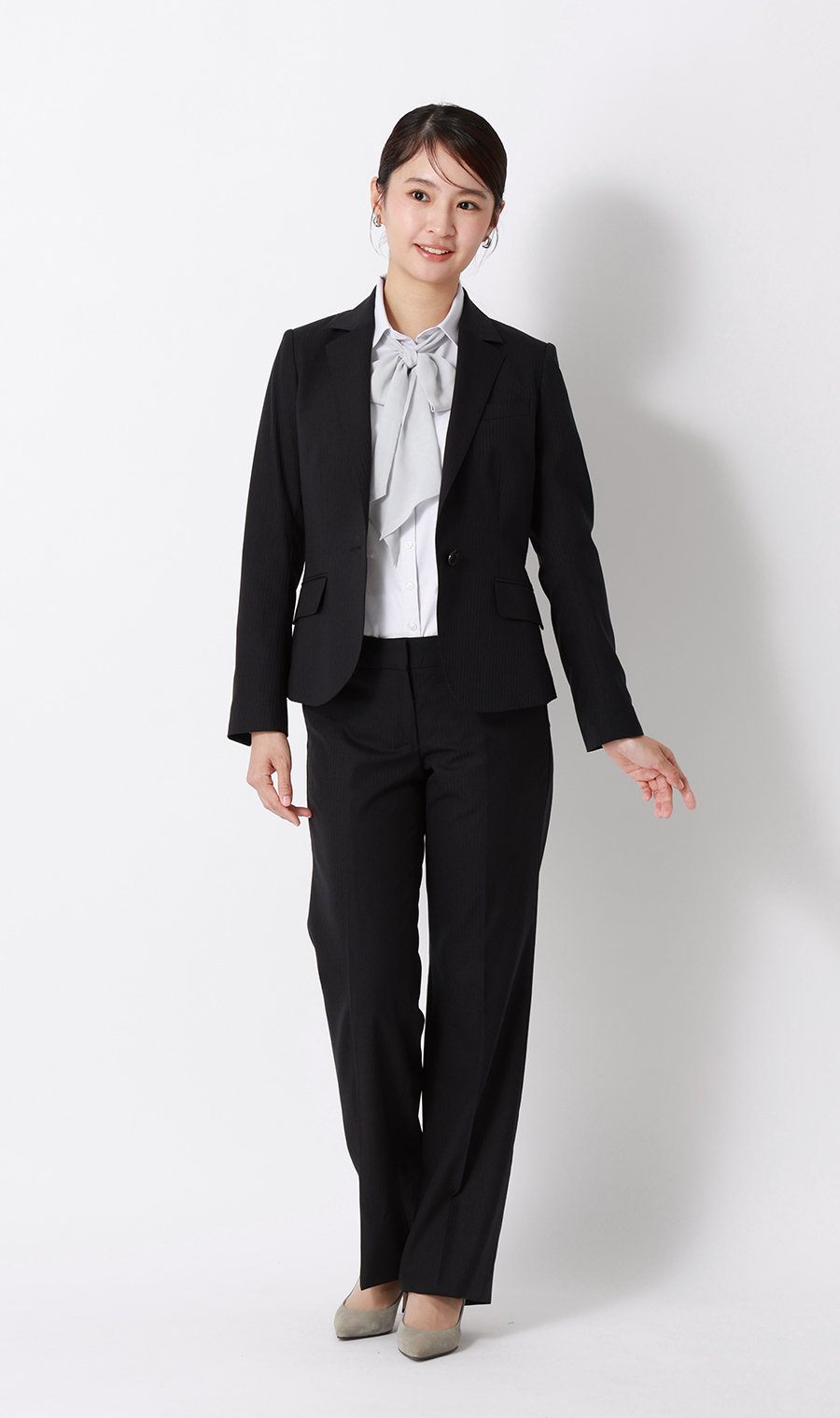 スキッパーカラーラッフルフリル・リボンブラウス【長袖】【3WAY】 ライトグレー 07