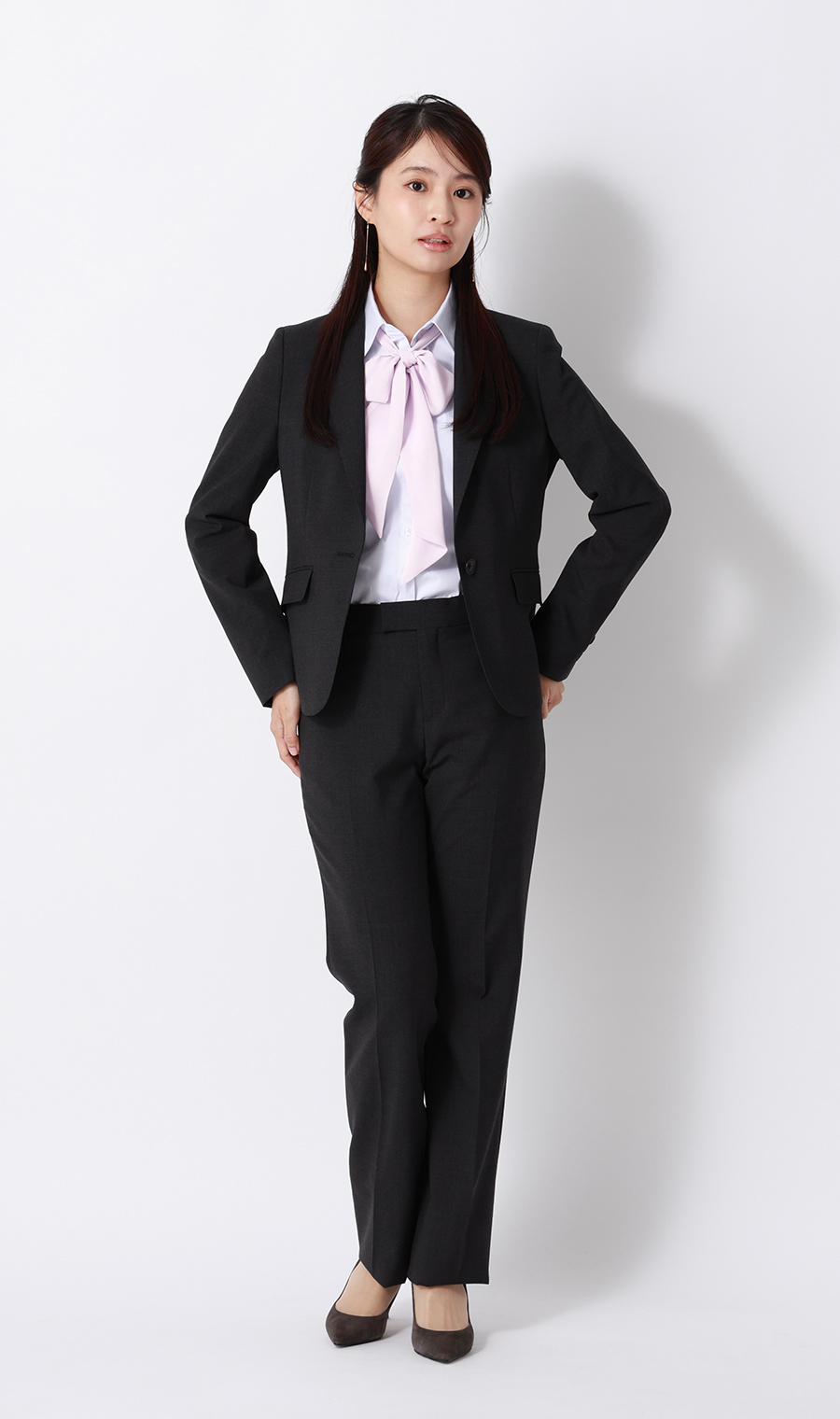 スキッパーカラーラッフルフリル・リボンブラウス【長袖】【3WAY】 ラベンダー 07