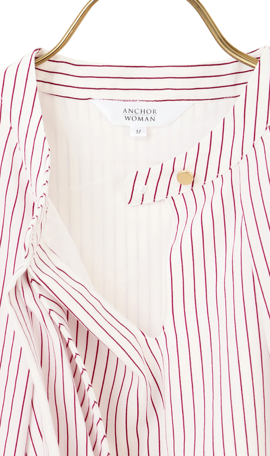 フリルタイストライプブラウス【長袖】 ピンク SS