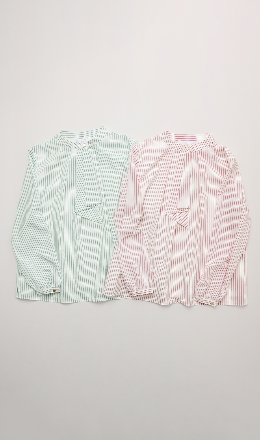 フリルタイストライプブラウス【長袖】 ピンク SS