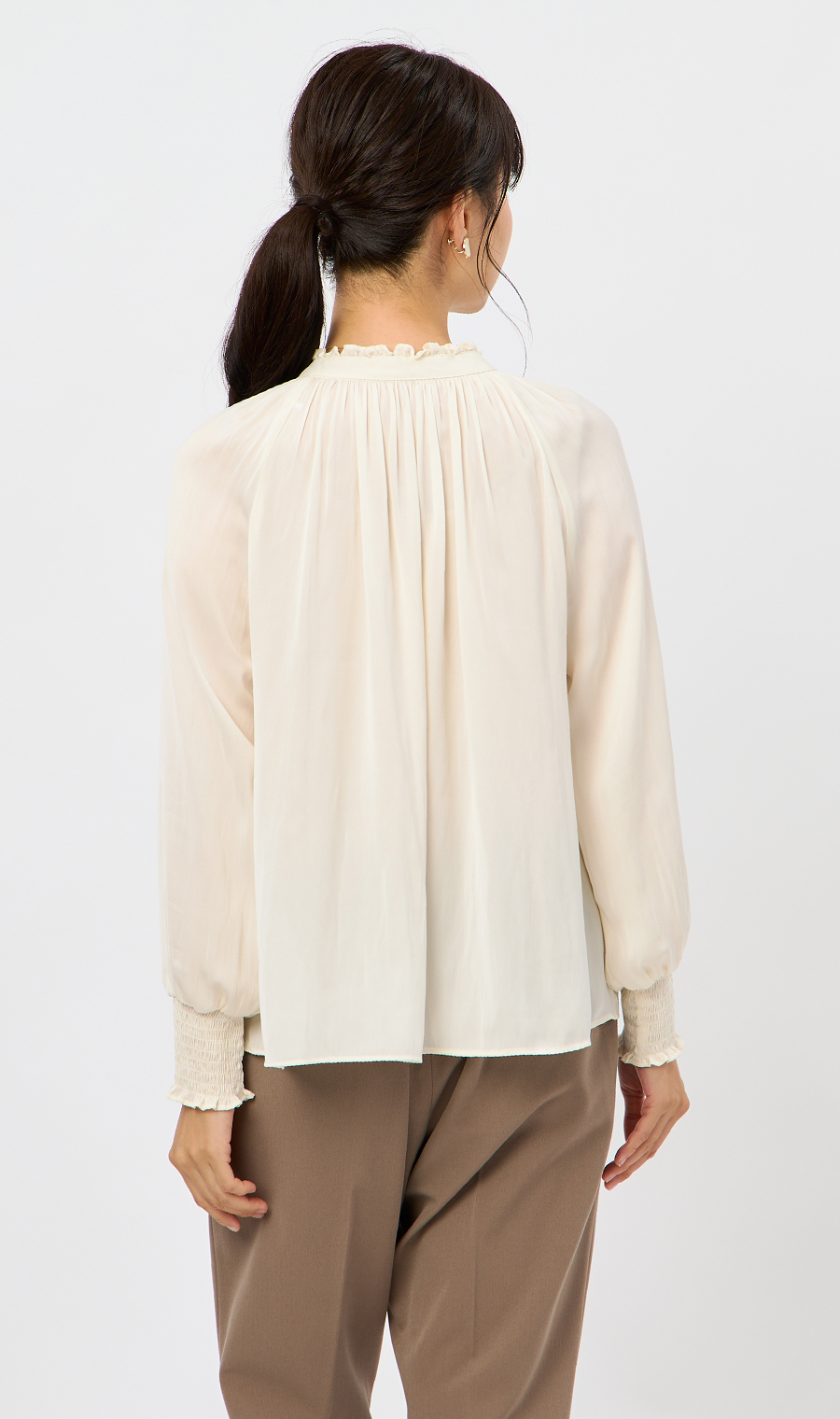 フリル襟ブラウス【前後2WAY】【長袖】 クリーム S