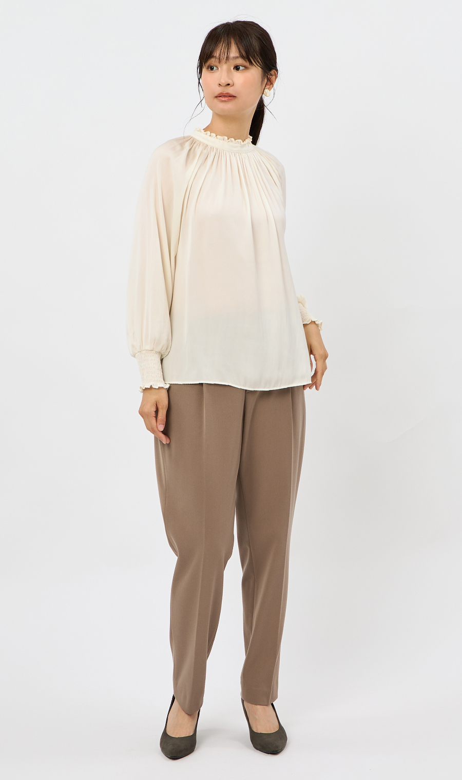 フリル襟ブラウス【前後2WAY】【長袖】 クリーム S