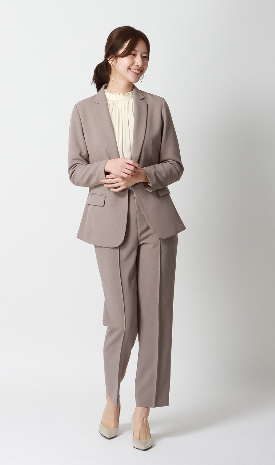 フリル襟ブラウス【前後2WAY】【長袖】 クリーム S