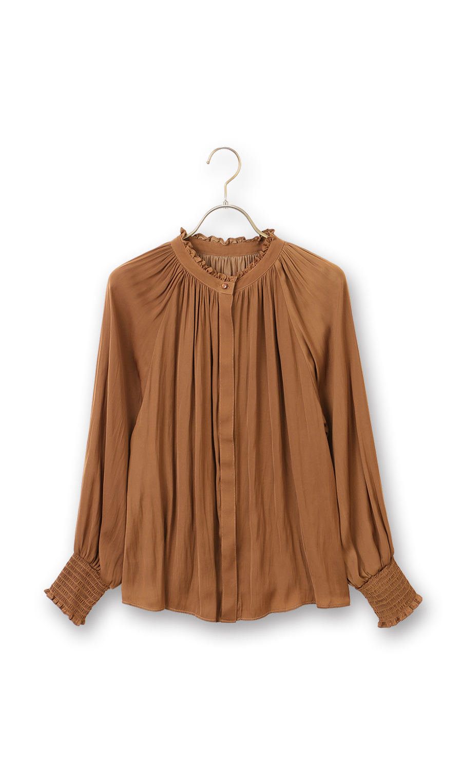 フリル襟ブラウス【前後2WAY】【長袖】 ブラウン S