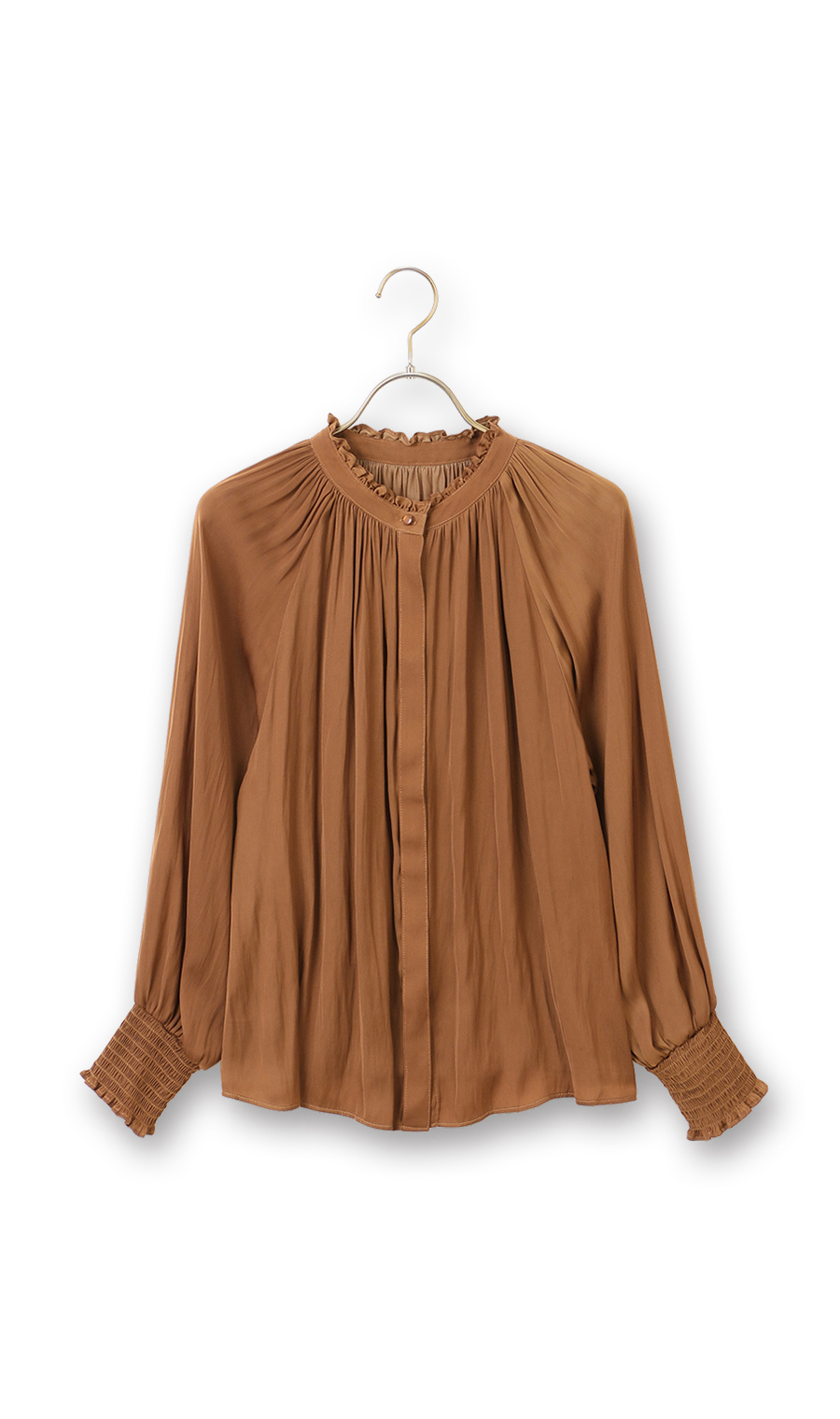 フリル襟ブラウス【前後2WAY】【長袖】 ブラウン S