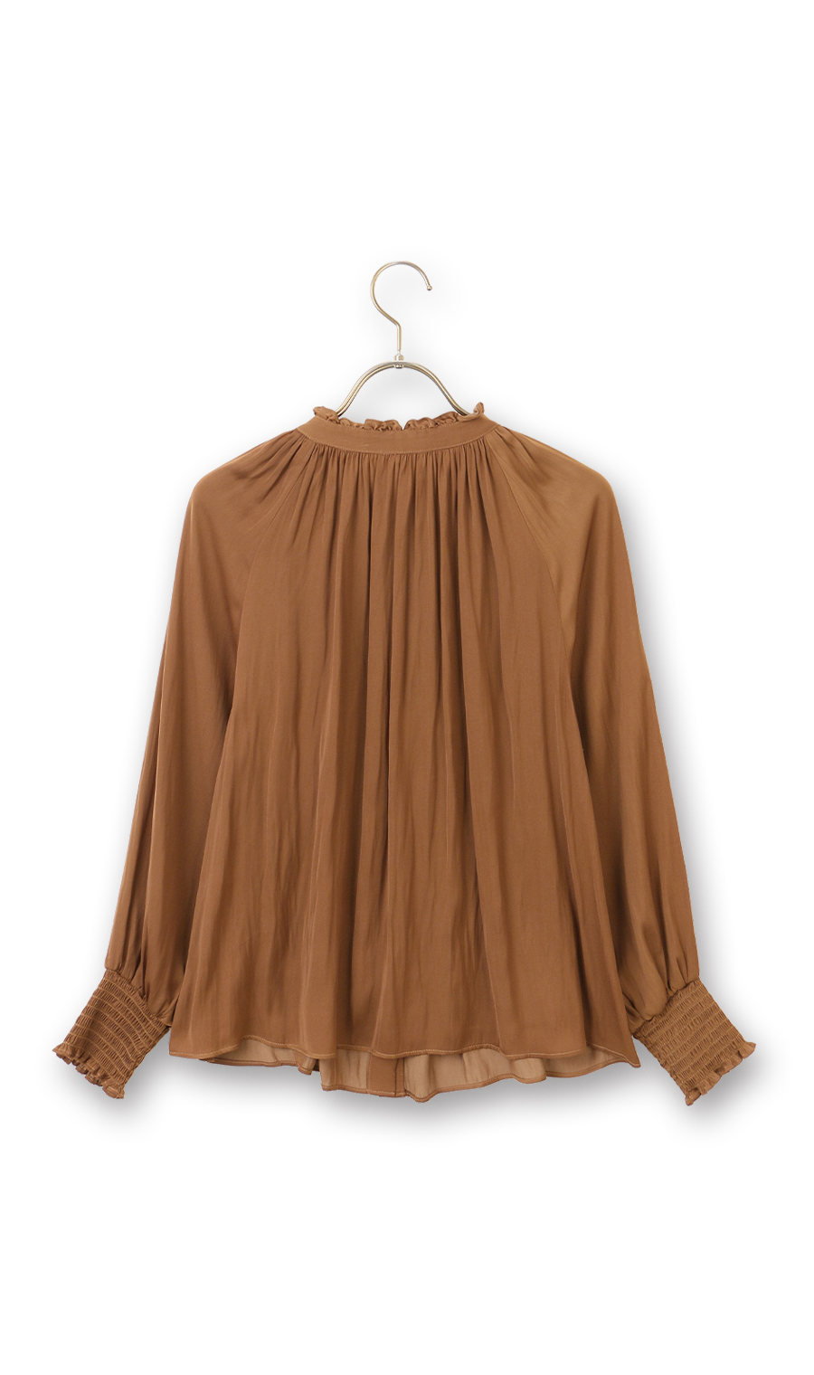 フリル襟ブラウス【前後2WAY】【長袖】 ブラウン S