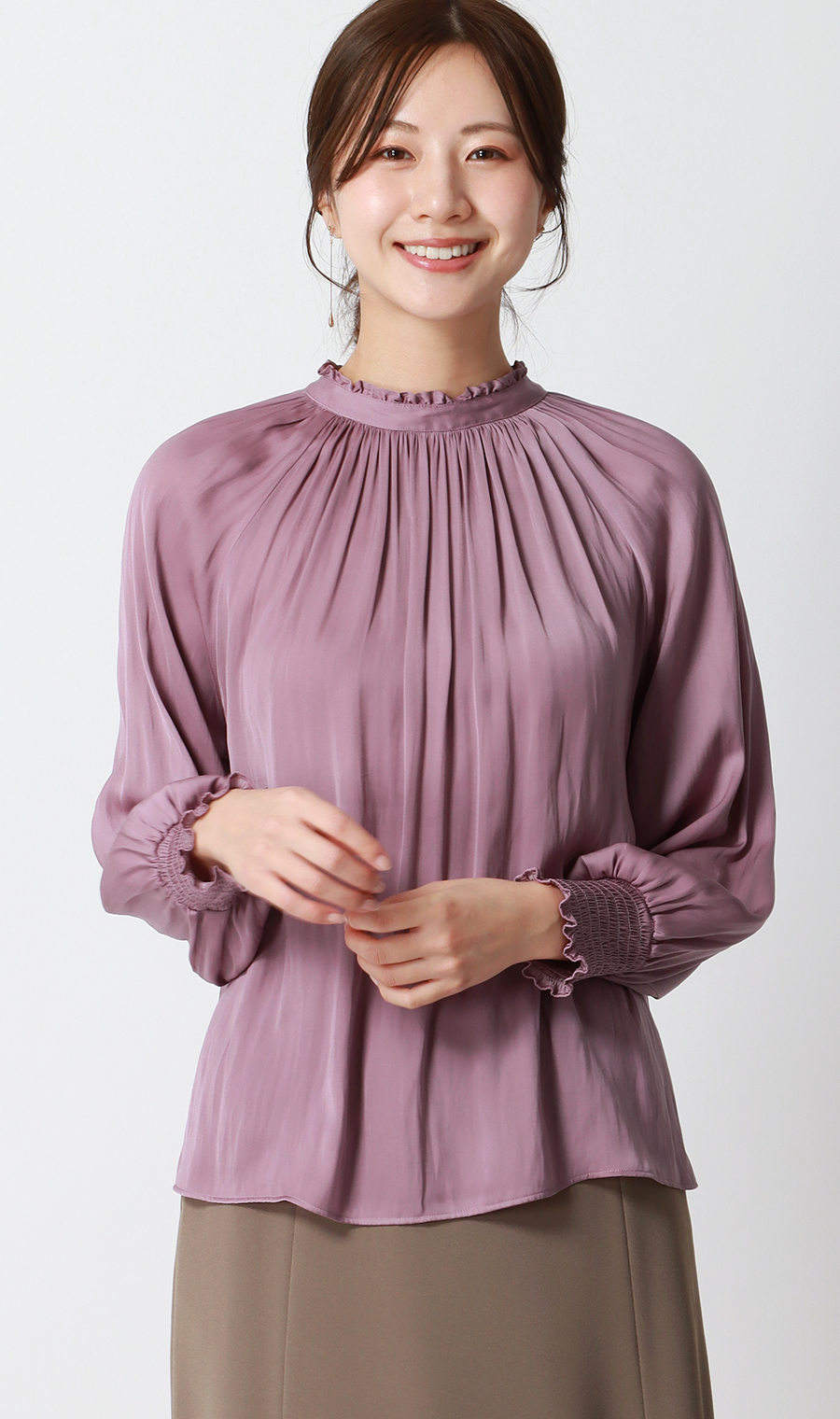 フリル襟ブラウス【前後2WAY】【長袖】 ピンク S