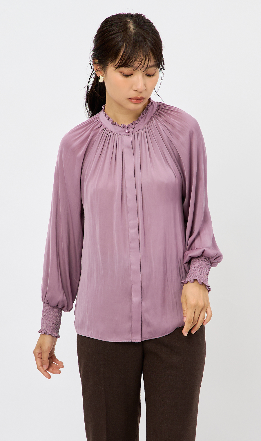 フリル襟ブラウス【前後2WAY】【長袖】 ピンク S