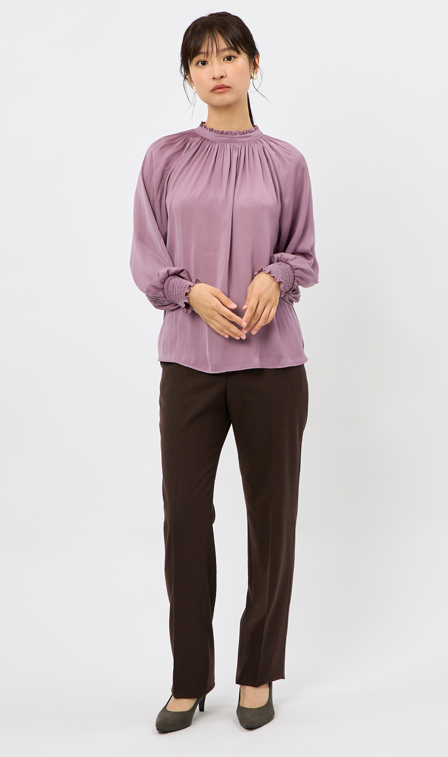 フリル襟ブラウス【前後2WAY】【長袖】 ピンク S