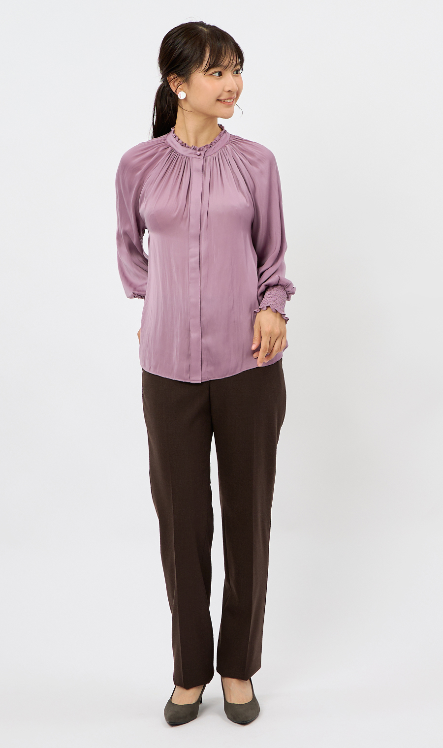 フリル襟ブラウス【前後2WAY】【長袖】 ピンク S