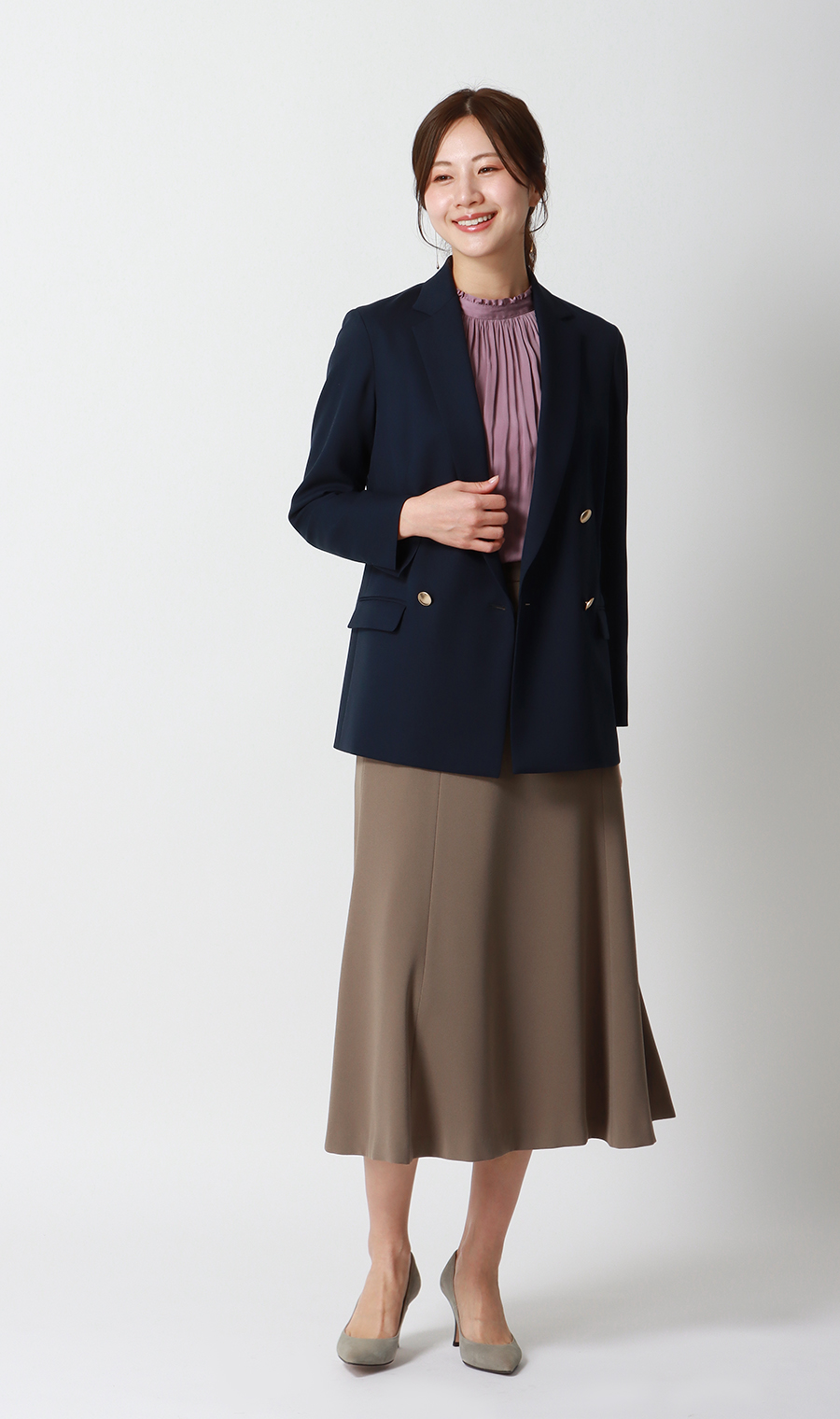 フリル襟ブラウス【前後2WAY】【長袖】 ピンク S