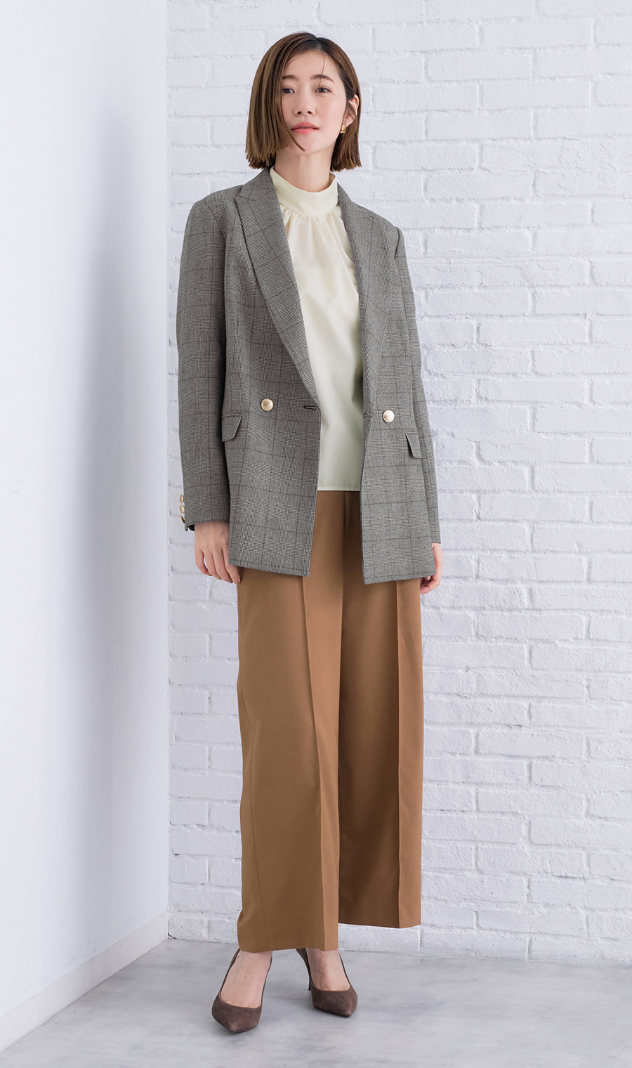 ハイネックギャザーブラウス【長袖】 クリーム M