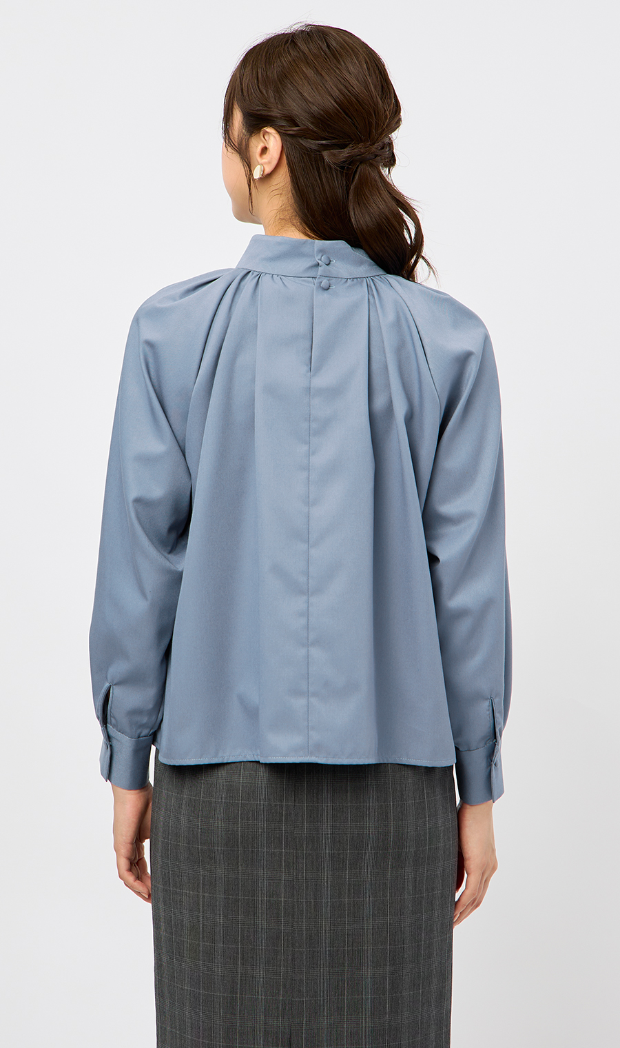 【美品】our 頼れるギャザーブラウス 薄い青 長袖シャツ ギャザー入り ハイネックギャザーブラウス【長袖】 (ABL25145-22) | ANCHOR