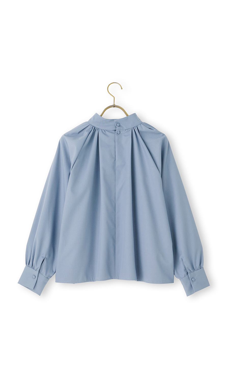 ハイネックギャザーブラウス【長袖】 ブルー M