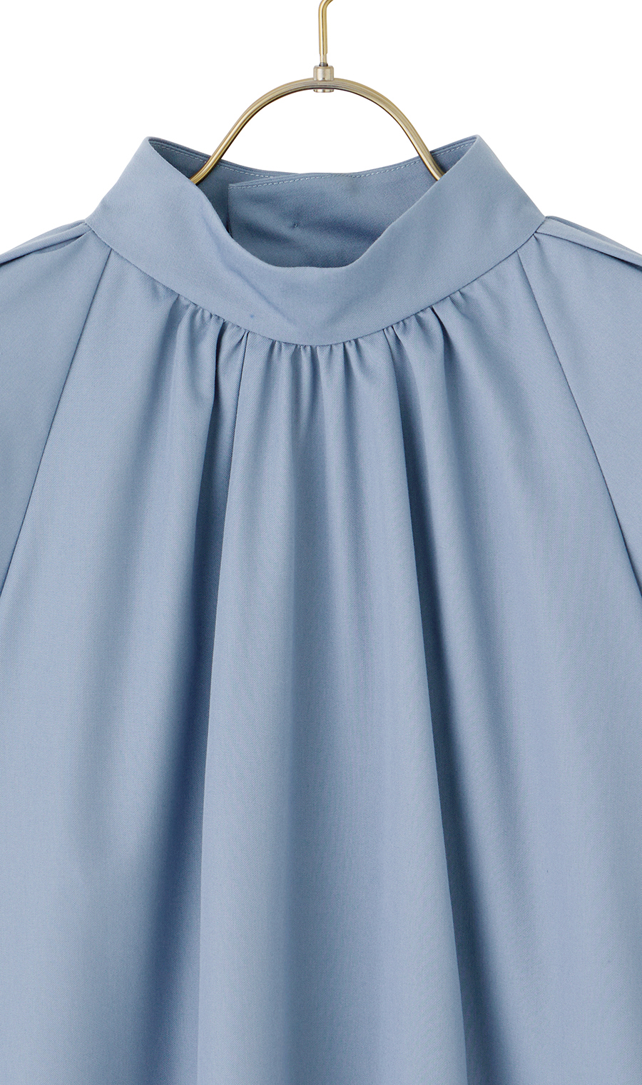 ハイネックギャザーブラウス【長袖】 ブルー M