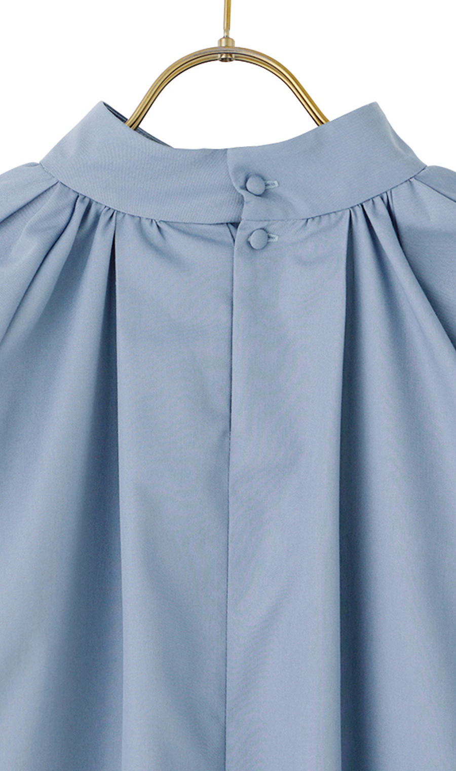 ハイネックギャザーブラウス【長袖】 ブルー M