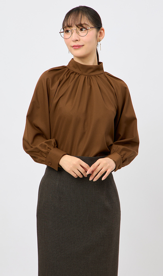 ハイネックギャザーブラウス【長袖】