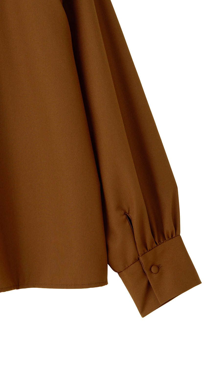 ハイネックギャザーブラウス【長袖】 ブラウン M