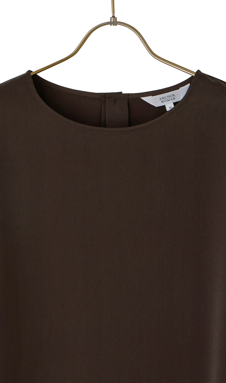 サテンバルーンスリーブブラウス【5分袖】 ブラウン M