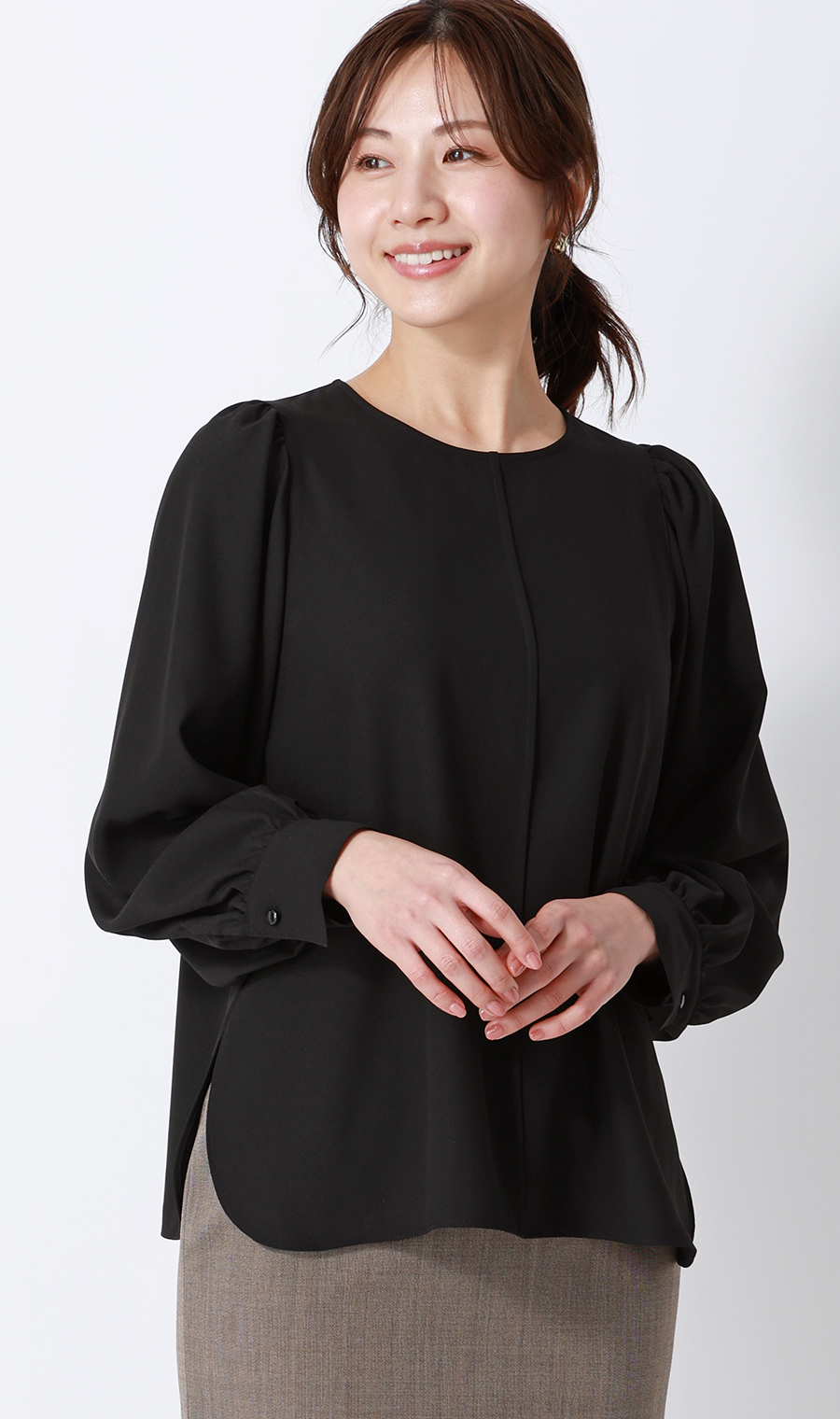 ボリュームスリーブブラウス【長袖】 ブラック S